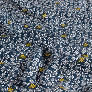 viscose poplin flowers navy