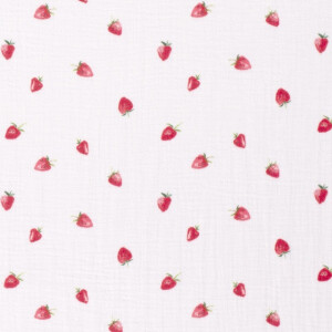 Cotton Muslin strawberries white