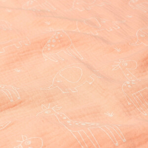 cotton muslin giraffes and elephants salmon