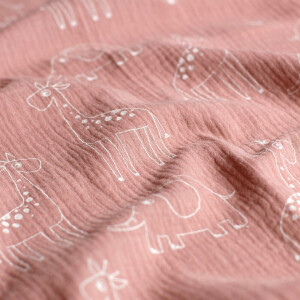 cotton muslin giraffes and elephants light mauve