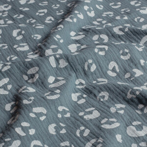 cotton muslin leopard steel blue