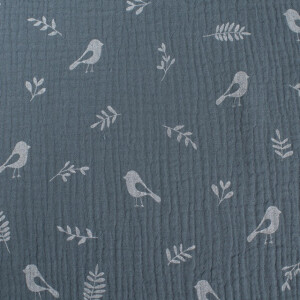 cotton muslin birds steel blue