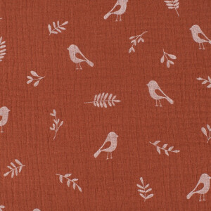 cotton muslin birds red brown