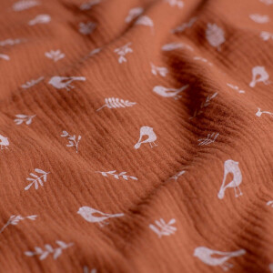 cotton muslin birds red brown