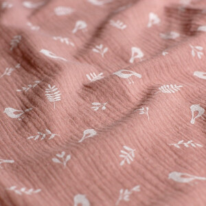 cotton muslin birds light mauve