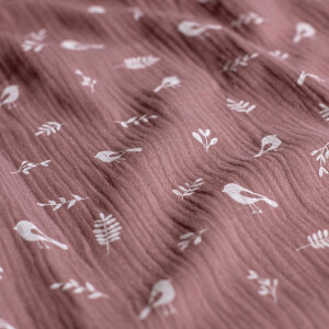 cotton muslin birds mauve