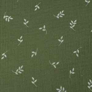 cotton muslin leaves forest green