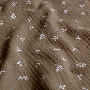 cotton muslin leaves taupe brown