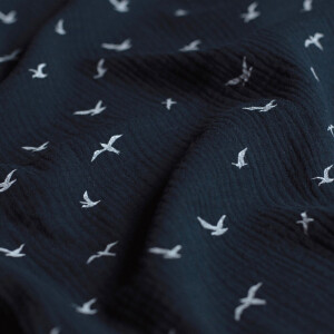 cotton muslin birds navy