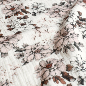 cotton muslin digital printed flowers offwhite