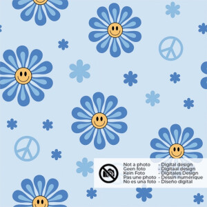 50x150cm Cotton jersey flowers peace light blue
