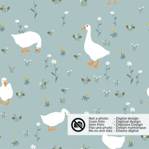 cotton jersey geese with flowers baby blue