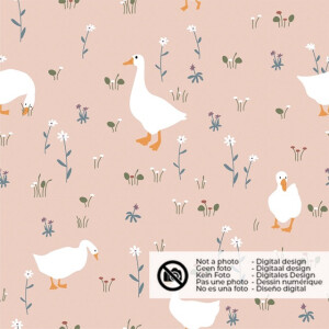 cotton jersey geese with flowers light pink