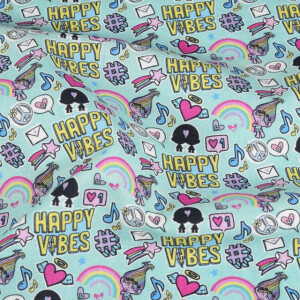 cotton poplin Trolls Happy Vibes light blue