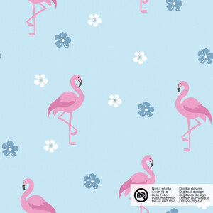 cotton poplin flamingos baby blue