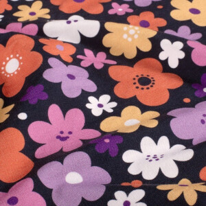 French Terry brushed digital print flowers navy