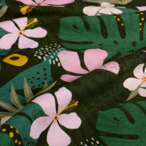 French Terry brushed digital print flowers dark green