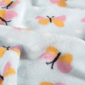 coral fleece printed butterflies light blue