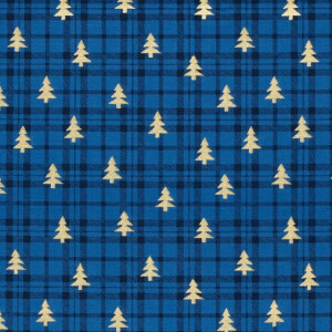 cotton christmas trees navy/gold