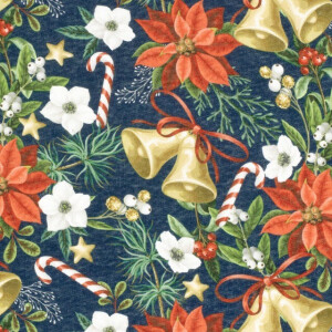 jogging fabric digital printed christmas bells navy