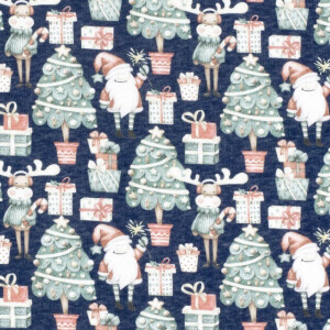 jogging fabric digital printed christmas trees navy