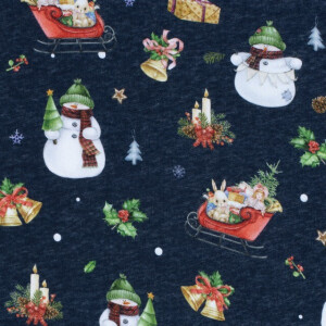 jogging fabric digital printed christmas snowmen navy