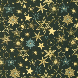 cotton christmas stars dark green/gold