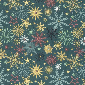 cotton christmas stars petrol/gold