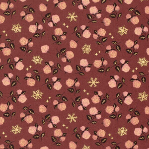 cotton christmas roses wine-red/gold