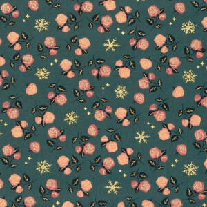 cotton christmas roses khaki green/gold