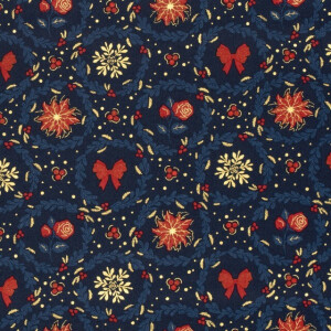 cotton christmas flowers navy/gold