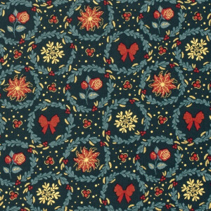 cotton christmas flowers dark green/gold