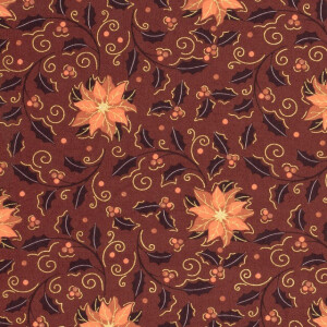 cotton christmas poinsettias wine-red/gold