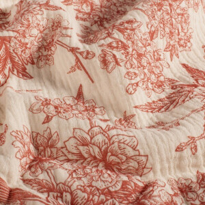 cotton muslin flowers and birds red