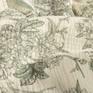 cotton muslin flowers and birds dark mint