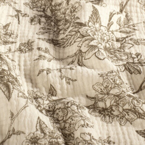 cotton muslin flowers and birds taupe grey