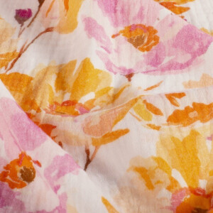 cotton muslin digital printed flowers white