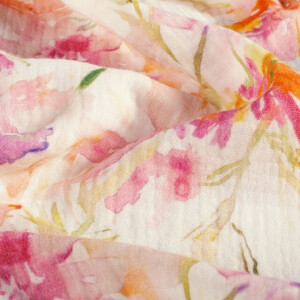 cotton muslin digital printed flowers white