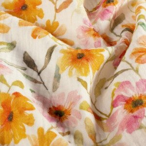cotton muslin digital printed flowers white