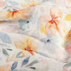 cotton muslin digital printed flowers white