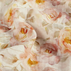 cotton muslin digital printed flowers offwhite