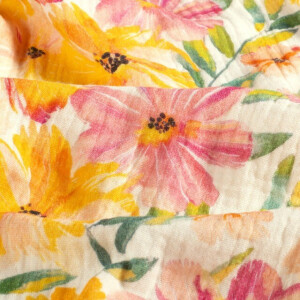 cotton muslin digital printed flowers offwhite