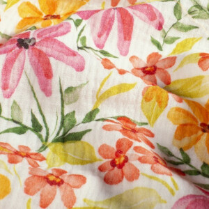 cotton muslin digital printed flowers white