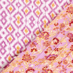 Quilted muslin abstract/flowers pink