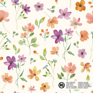 cotton muslin digital printed flowers offwhite