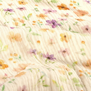 cotton muslin digital printed flowers offwhite