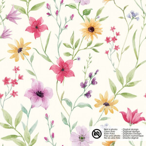 cotton muslin digital printed flowers offwhite