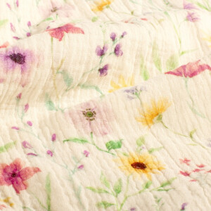 cotton muslin digital printed flowers offwhite