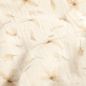 cotton muslin digital printed flowers offwhite