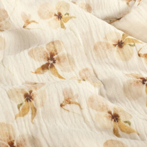 cotton muslin digital printed flowers offwhite